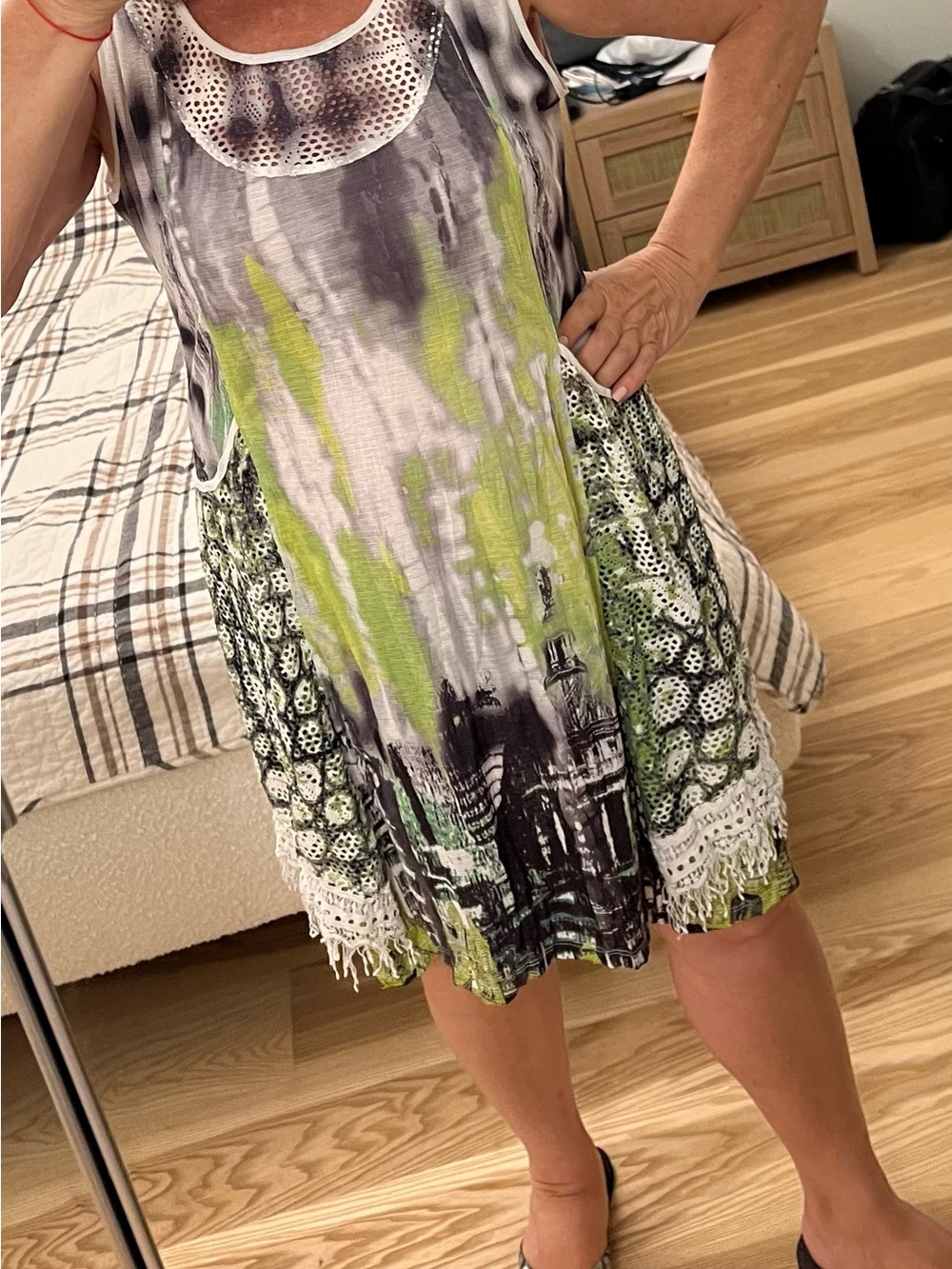 Alberto Makali Green, Gray & White Midi FUNKY Dress size XL